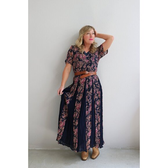 1990's Vintage Nostalgia Crinkle Floral Indian Rayon Dress Women's SM to MD 90s - Picture 10 of 10